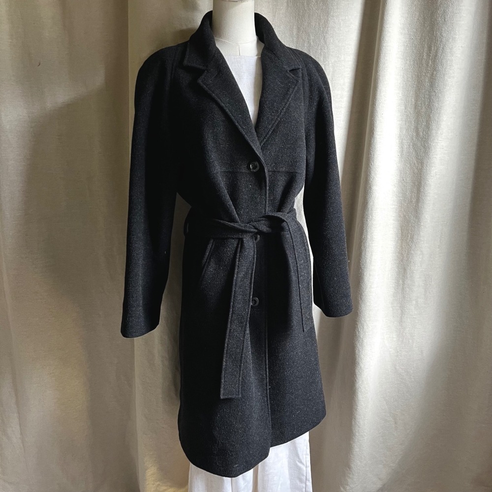 Sandro Charcoal Wool Belted Jacket Coat Y2K Minimalist Size 10